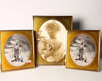 Vintage Burnes of Boston Gold Oval Mat Picture Frame 5x7 or 8x10 Victorian Revival Ornate Photo Frame NOS