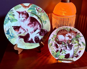 Limoges Cat Collector Plates | Hand-Painted St. Martin Porcelain (Set of 2)