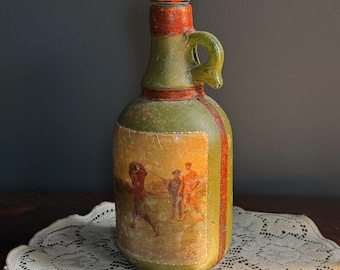 Vintage 1960s Italian Leather Wrapped Golf Decanter | Fausto Corduri Florence Italy | Barware Decor