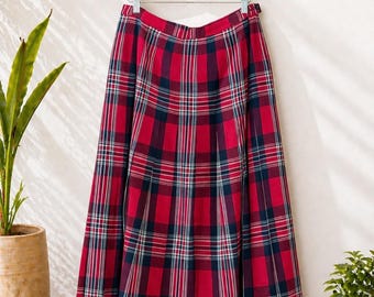 Vintage Pendleton Rot karierter Wolle Midi Rock USA Größe 14 Tartan Preppy Classic