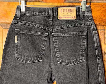Vintage 90s Gitano Black Denim Jeans High Rise Straight Leg Mom Jeans Size 8 Short Made in Mexico