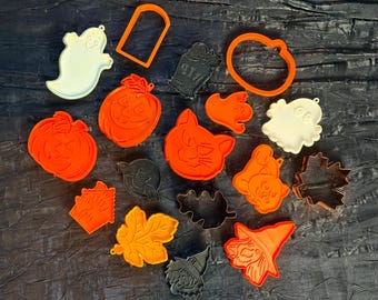 Vintage Halloween Cookie Cutter Set • Hallmark & Wilton • Copper Cutters • Ghost Pumpkin Cat Bat Witch • 90s Baking Set