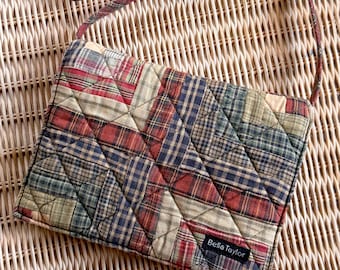 Vintage Bella Taylor Patchwork karierte Umhängetasche | Gesteppte Baumwolltasche | Cottagecore Rustikale Americana Umhängetasche