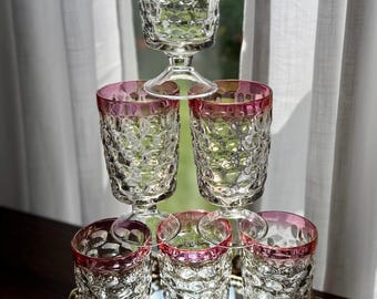 Vintage 1960’s Federal Glass Yorktown Ruby Flash Footed Tumblers – Set of 6 – Mid-Century Thumbprint Pattern