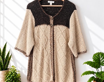Vintage Y2K Coldwater Creek Cable Knit Cardigan Sweater Boho Artsy Lagenlook Size 3X