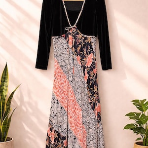 chinese dress ladies 1990's Carole Little Jersey blue floral maxi dress – Vida Antigua Collective main image 0
