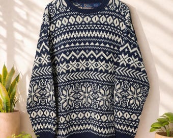 Vintage Muskoka Lakes Fair Isle Sweater | Nordic Alpine Knit | Cozy Cabin Winter Pullover | XXL Oversized Snowflake Sweater