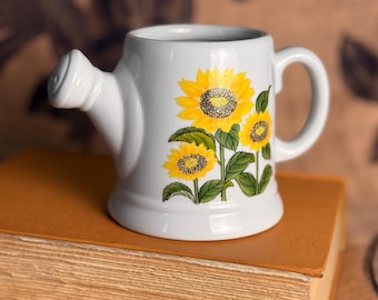Sunflower Watering Can Mug | Ceramic Mini Planter Mug Country Kitchen Decor Cottage Garden Cup