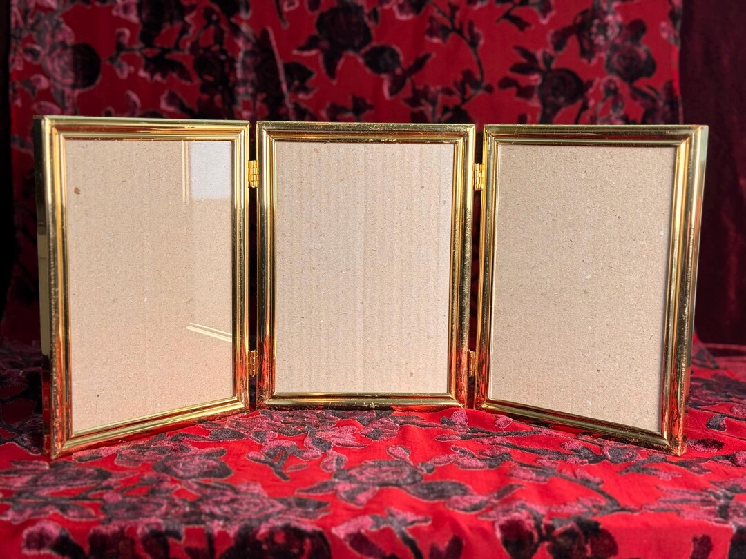 Vintage Brass Triple Hinged Picture Frame 5x7 | MCM Minimalist Gold ...