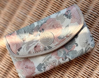 Portafoglio vintage anni '90 Gitano con stampa floreale e portachiavi / Organizer con rose pastello / Pochette porta carte in stile cottagecore
