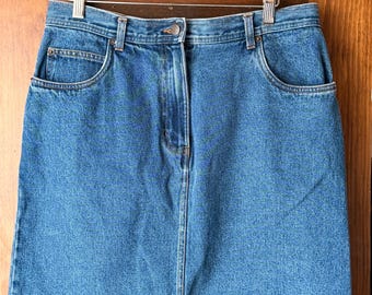 Vintage 90s Bill Blass Jeans Denim Skirt • Classic Blue Jean Skirt • Minimalist Preppy Denim Skirt • Women’s Size 12