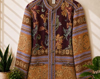 Chaqueta vintage de los 90 de Sag Harbor con estampado floral y cachemir / Abrigo estilo boho gótico llamativo / Talla 16
