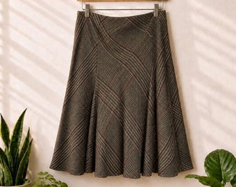 Falda midi acampanada a cuadros marrón burdeos estilo vintage Y2K 2005 de American Living / Dark Acadamia / Talla pequeña