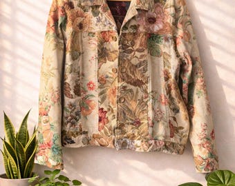 Vintage Y2K Coldwater Creek Floral Tapestry Jacket Cottagecore Patchwork Jacket Made in USA Boho Botanical Jacket Womens Large