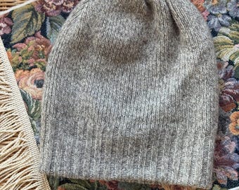Gorro de lana de punto vintage Fownes / Tejido acanalado color avena jaspeado