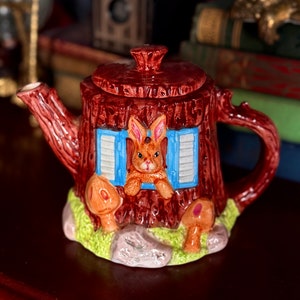 Vintage Mitchel Wu Bunny Teapot: 1990s Woodland Cottagecore Decor