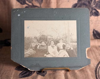 Antique Edwardian Era Sepia Group Cabinet Card Photograph Vintage Portrait Gallery Wall Art