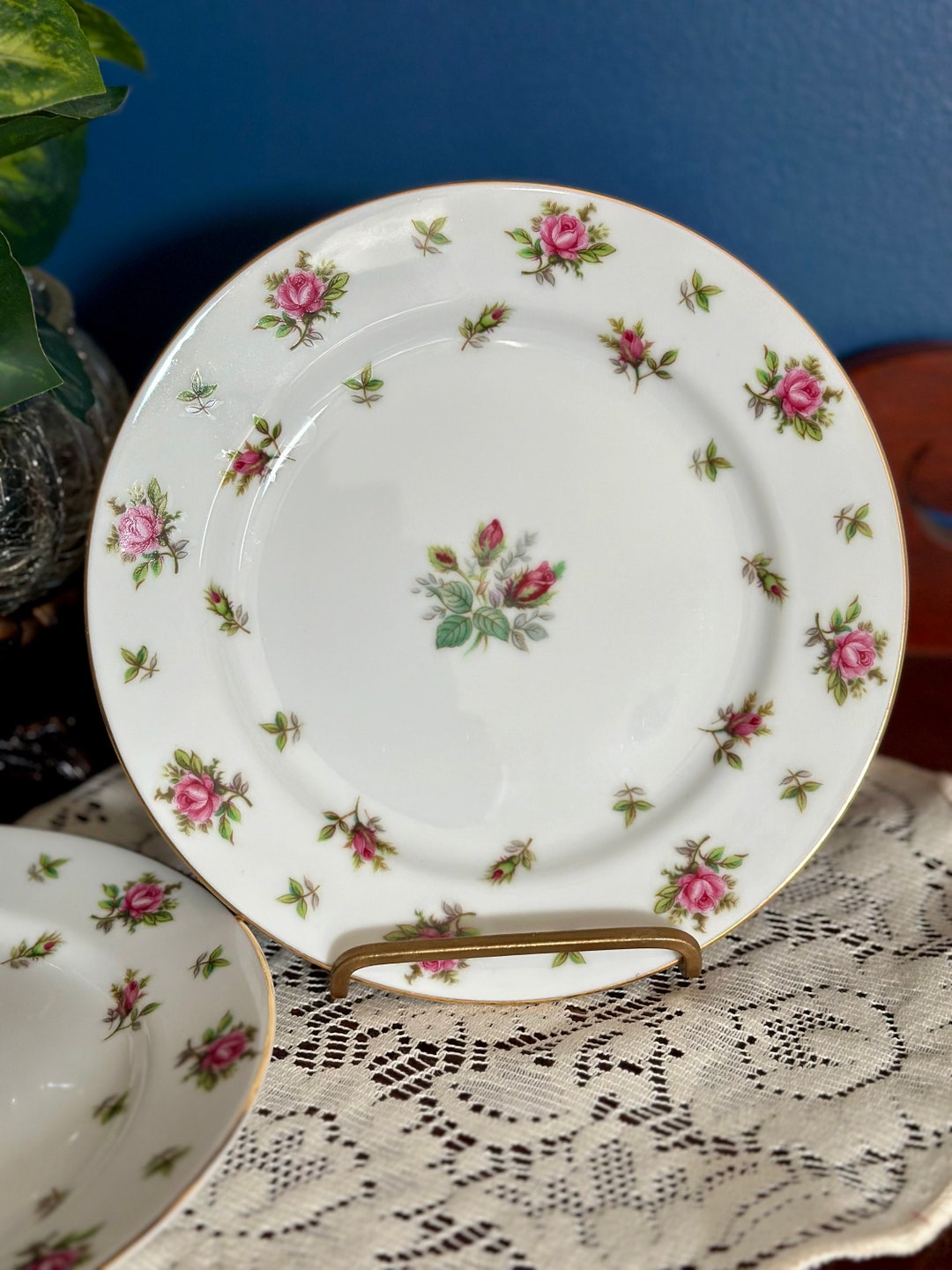 Vintage Set of Kyoto China Lancaster Japan Pink Roses 7 3/4 Salad
