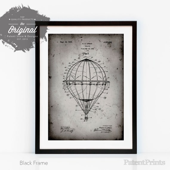 Patent Print Patent Poster Hot Air Balloon 1923 Patent Poster Office Art
