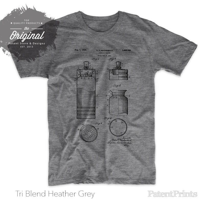 Cocktail Shaker Patent T Shirt Drinking Shirt Bartender | Etsy