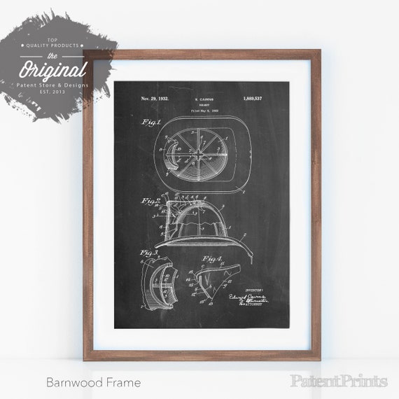 Cairns Fireman Helmet Patent Print Old Look