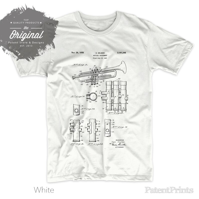 Trumpet Patent T Shirt Trumpet Shirt Jazz Shirt Marching Etsy