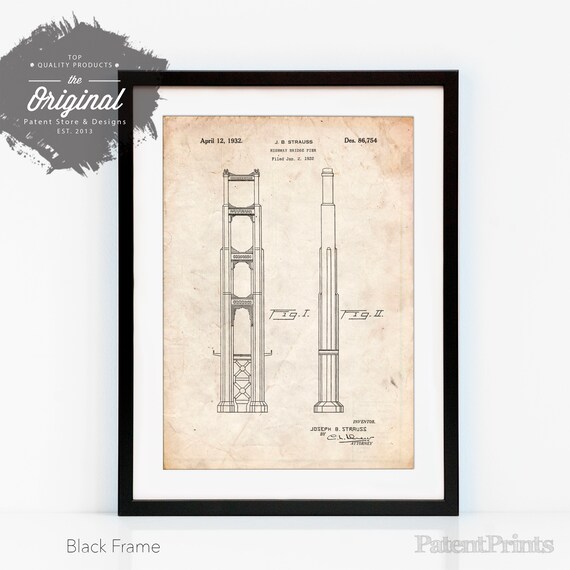 Golden Gate Bridge Main Tower Patent Poster San Francisco Wall Art California Engineer Gift Office Decor Pp0321