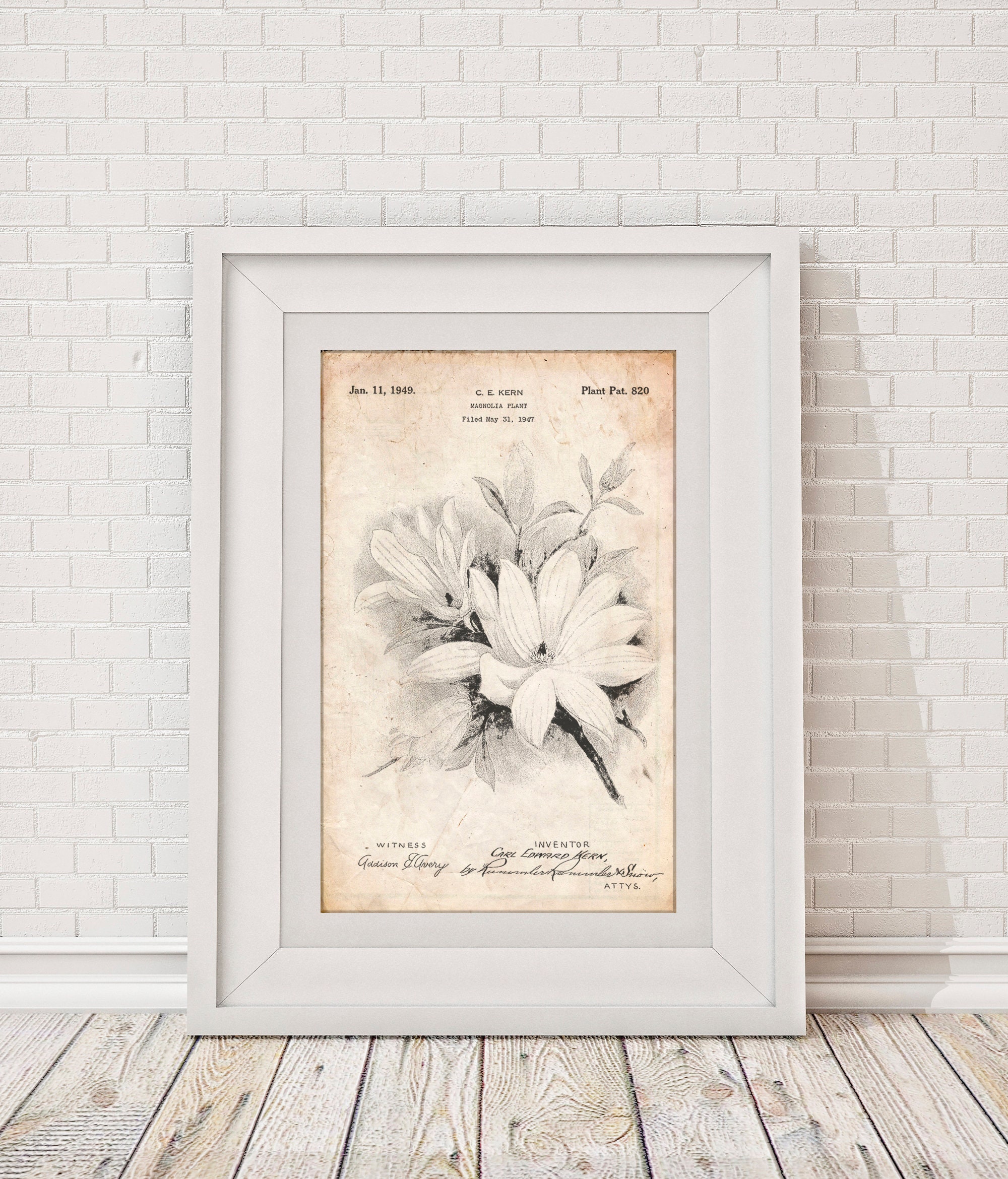 Magnolia plant patent poster vintage flower wall decor floral botanical print gardening gift magnolia flower art pp1245
