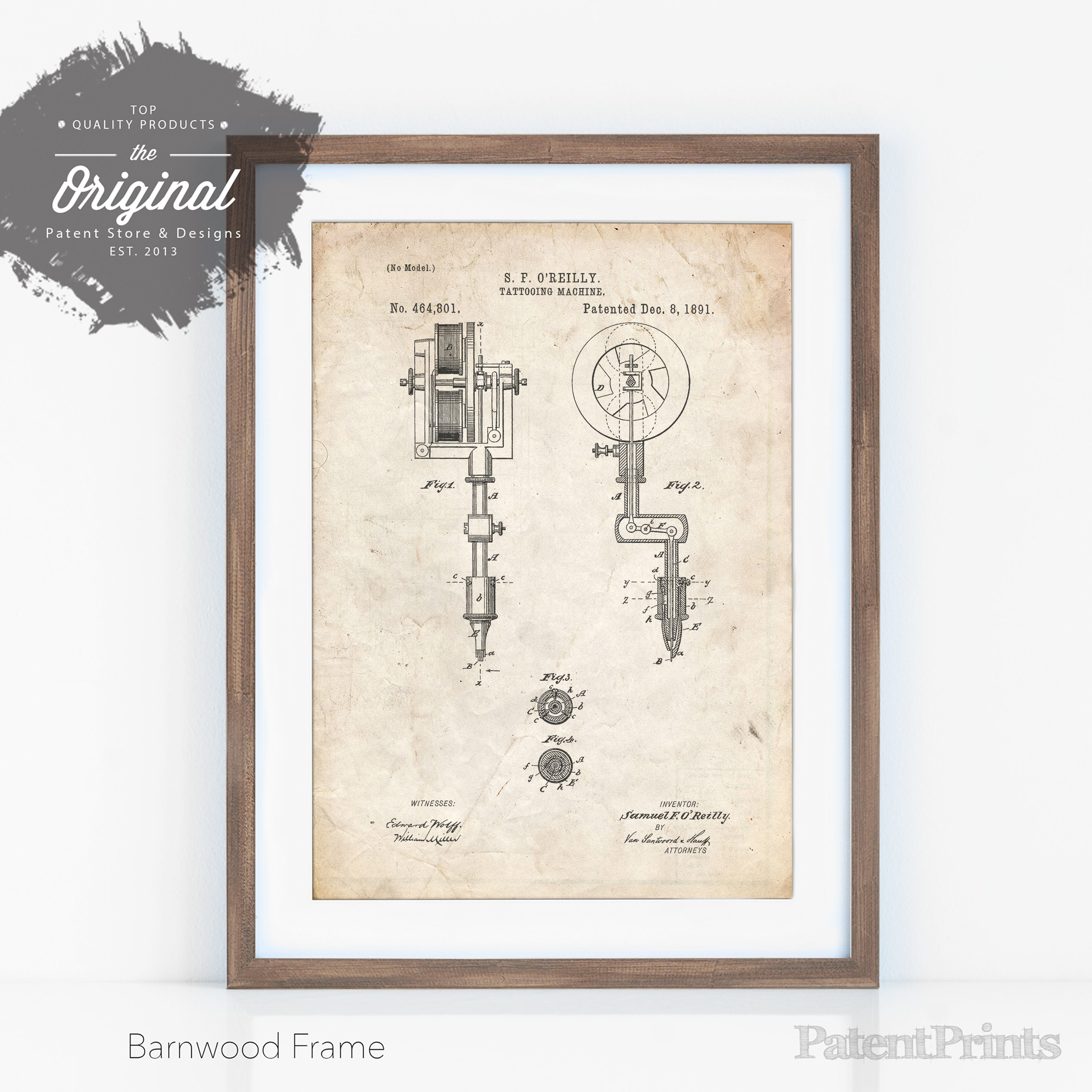 First Tattoo Machine Patent Poster Tattoo Wall Art Vintage Etsy