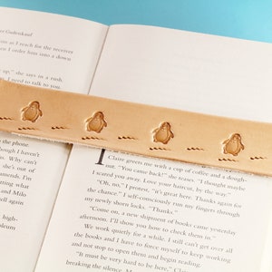 Penguin Bookmark, Leather Bookmark, Boyfriend Gift, Penguin Gift, Handmade Book Marks, Leather Anniversary Gift, Romantic Gift, Couples Gift Square Corners