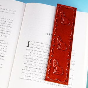 Leather Wolf Bookmark, Unique Hand Tooled Leather Bookmark, Handmade Howling Wolf Book Mark, Wolves Gift Boyfriend Gift, Coyote Husband Gift image 1