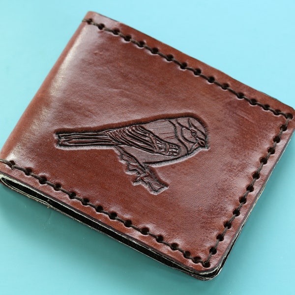 Bird Wallet, Hand Carved Leather Wallet, Birthday Gift, Unisex Hand Tooled Credit Card Wallet, 3rd Leather Anniversary Gift, Bird Lovers