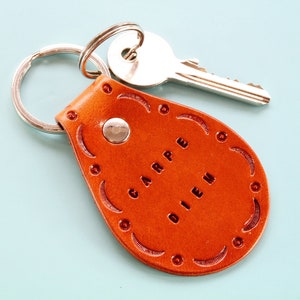 Carpe Diem Leather Keychain Carpe Diem Keychain, Leather Keyring, Inspirational Leather Key Fob, Leather Anniversary, Seize The Day Key Ring