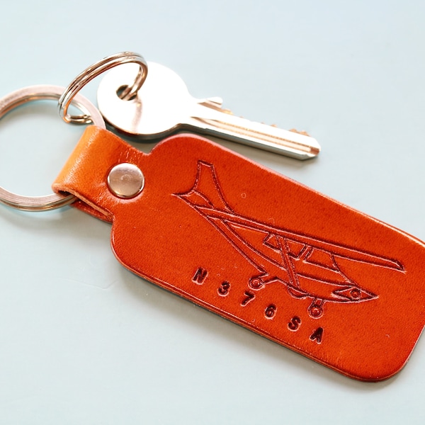 Personalised Hand Carved Leather Keychain, Custom Plane Tail Number Cessna Keyring, Cessna Customized Plane Number Pilots Gift Key Fob