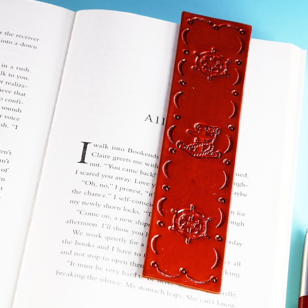 Handmade Leather Bookmark: Nautical Anchor & Ship Wheel Design