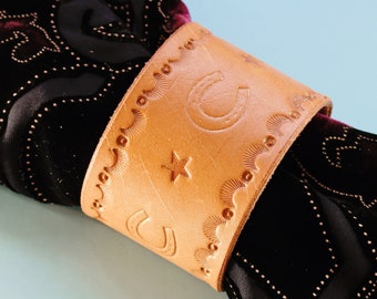 Horseshoe And Stars Leather Shawl Cuff Bracelet, Handmade Boho Chic Leather Cuff Bracelet, Girlfriend Gift, 3rd Leather Anniversary Gift