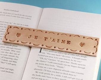 Leather Bookmark Je T'aime Bookmark, Romantic 3rd Anniversary Gifts For Him Her, Je T'aime Book Mark Je Taime Bookmark, Leather Anniversary