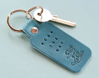 Leather Keychain Gifts For Him and Her Funny Seas The Day Keyring