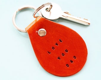 Love You Dad Keychain Leather Keychain, Leather Keyring Love You Dad Keyring, Leather Key Chain Dad Leather Key Fob, Unique Birthday Gift