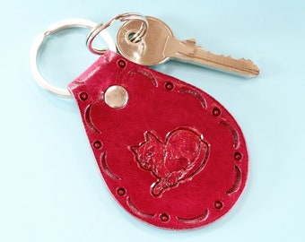 Cat Keyring Leather Keychain Key Fob Gifts For Her And Him