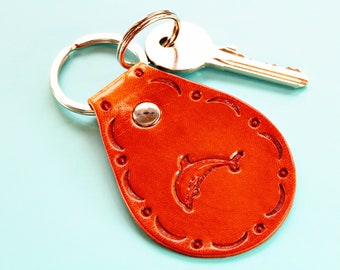 Dolphin Keychain Handmade Leather Keychain, Dolphin Keyring Leather Keyring Gift For Friend, 3rd Anniversary Gift Dolphin Lover Gift Key Fob