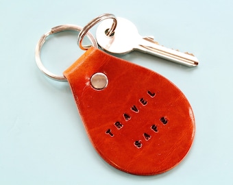 Travel Safe Keychain, Leather Keychain, Unique Travel Safe Keyring, Vacation Going Away Keychain, Travel Gap Year Key Fob, Bon Voyage Gift