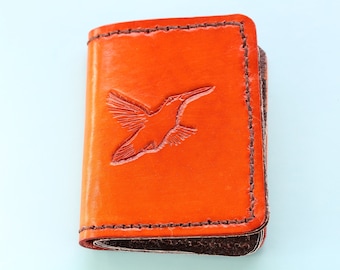 Humming Bird Wallet, Hand Carved Leather Wallet, Unique Birthday Gift, Unisex Hand Tooled Credit Card Wallet, 3rd Leather Anniversary Gift