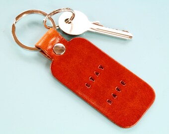 Leather Keychain Key Fob Gifts For Him And Her Stay Safe Keyring