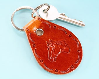 Hand Tooled Leather Horse Keychain, Leather Key Fob, Western Horses Head Keychain, Gift For Cowboy Horse Ranch Gift, Horse Lovers Gift