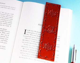 Handmade Leather Bookmark: Nautical Anchor & Ship Wheel Design