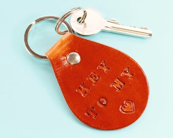 Leather Keychain Key To My Heart Keychain, Leather Keyring Key To My Heart Keyring, Romantic Long Distance Love Key Fob Moving In Together