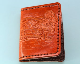 Fisherman Carved Leather Wallet Fishing Gifts For Dad