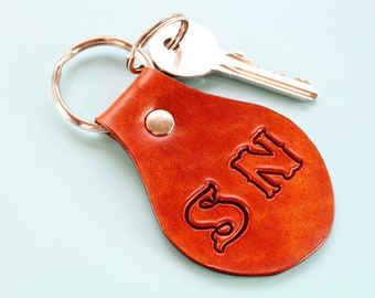 Personalized Monogram Leather Keychain, Initial Monogrammed 3rd Anniversary Gift, Unique Gift For Couples, Birthday Gift Leather Key Fob
