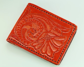 Hand Carved Leather Wallet Anniversary Gifts For Him Her